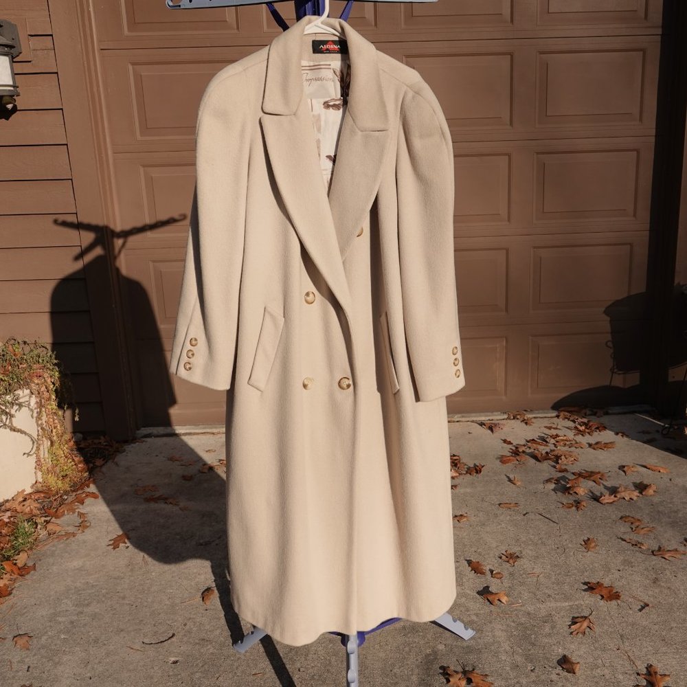 Camel colored Women's retro vintage wool winter coat - scarf matches lining